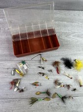 Lot Of 26 Fly Fishing Hooks/Spinners w/Small Tackle Box 9"X 4"