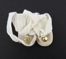 Vintage Doll Shoes Leather 1" White Made Hong Kong Tie