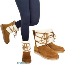 Koolaburra Ugg michon short boots chesnut suede faux fur pull on lace winter