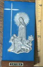 Vintage Our Lady of Fatima Wood Plaquefrom Portugal Shrine Mary Catholic Art