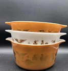 PYREX Early American Casserole Dish Nesting Bowls 1 Qt  1 1/2 & 1 Pt Brown&white
