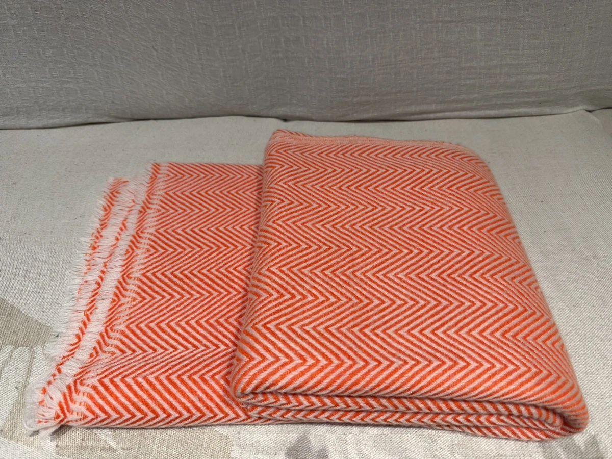 Orange & White Mix Exclusive Cashmere sofa blanket, Throw Handwoven in Nepal