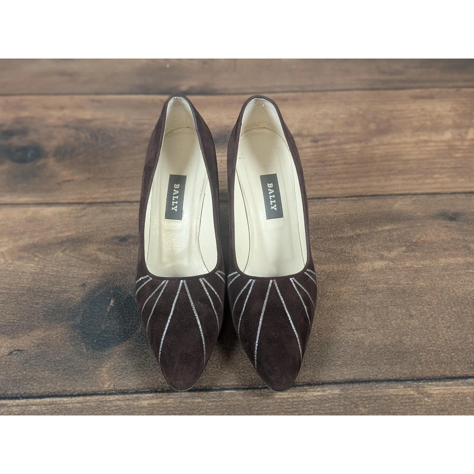 Zapatos Bally Cissie 8 12M Marrón Gamuza Italiano Clásico Punta De Colección Chic Foto 4 de 4