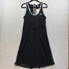 Hunter Dress Womens Medium Black Mesh Tank Midi Drawstring Zip Casual Summer