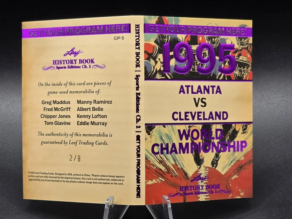 2025 Leaf History Book 8 GU Patch Atlanta Braves vs Cleveland '95 WS Program /8 - Image 2 of 4