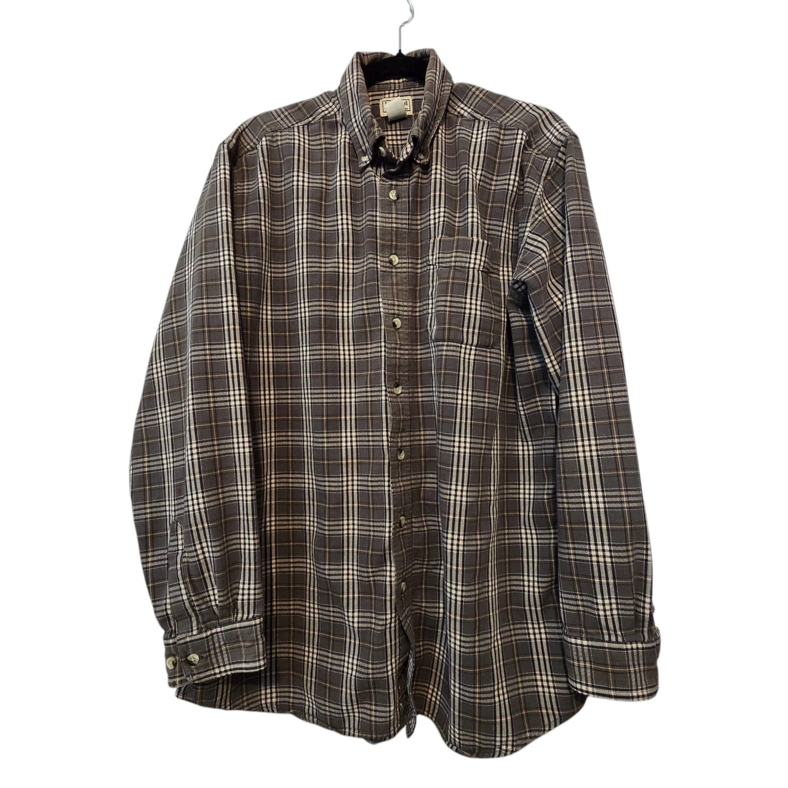 Vtg LL Bean Mens Plaid Flannel Shirt LG Tall Green Button Down Cabin Outdoor