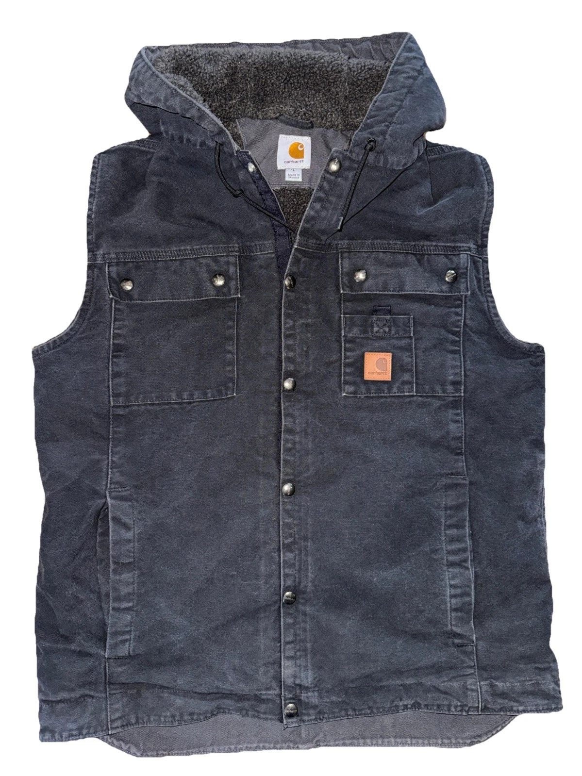 Carhartt Sandstone Sherpa-Lined Multi-Pocket Hooded Vest “Black” 100114-001 LRG