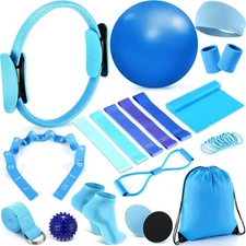 18 Pcs Home Pilates and Ring Circle Set Yoga Fitness Essentials Kit with 5 Re...