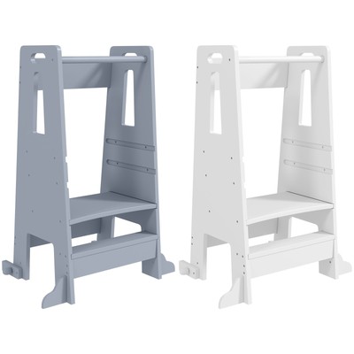 Qaba Toddler Tower w/ Safety Rail, Handlbar, for Bathroom, Kitchen