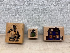 Set Of 3 Wood mounted Rubber Stamps Halloween