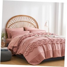 Blush Tufted Comforter Set King Size 7 Piece Bed in a King 7-Piece Set Pink