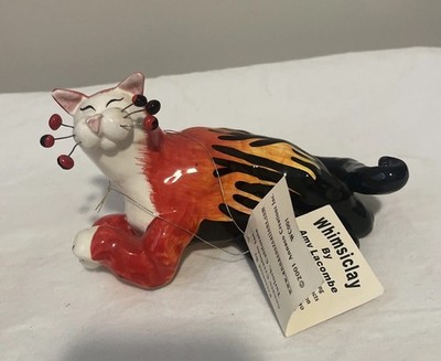 Annaco Creations 7  Whimsiclay Cat Hot Rod Flames by Amy Lacombe Red Black 2001