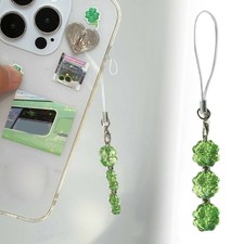 Handmade Beaded Phone Chain Crystal Four Leaf Clovers Cellphone Charm for Women