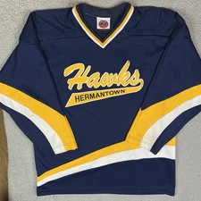 Hermantown Hawks Hockey Jersey Blue Minnesota High School K1 Sportswear Size L