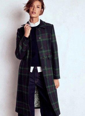 Brandneu Boden Damen St Albans taillierter Wollmantel in Grün Marine Kariert £269 4-22