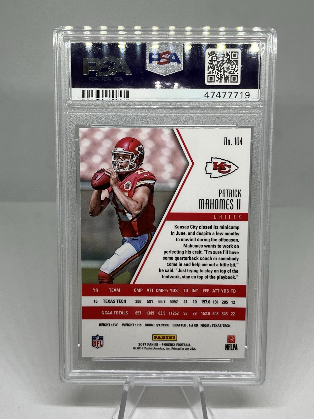 2017 Panini Phoenix PATRICK MAHOMES II Rookie RC #104 PSA 9 Chiefs Card view 3