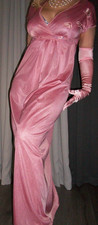 Vtg Pink Long Shiny Nylon Nightgown S M