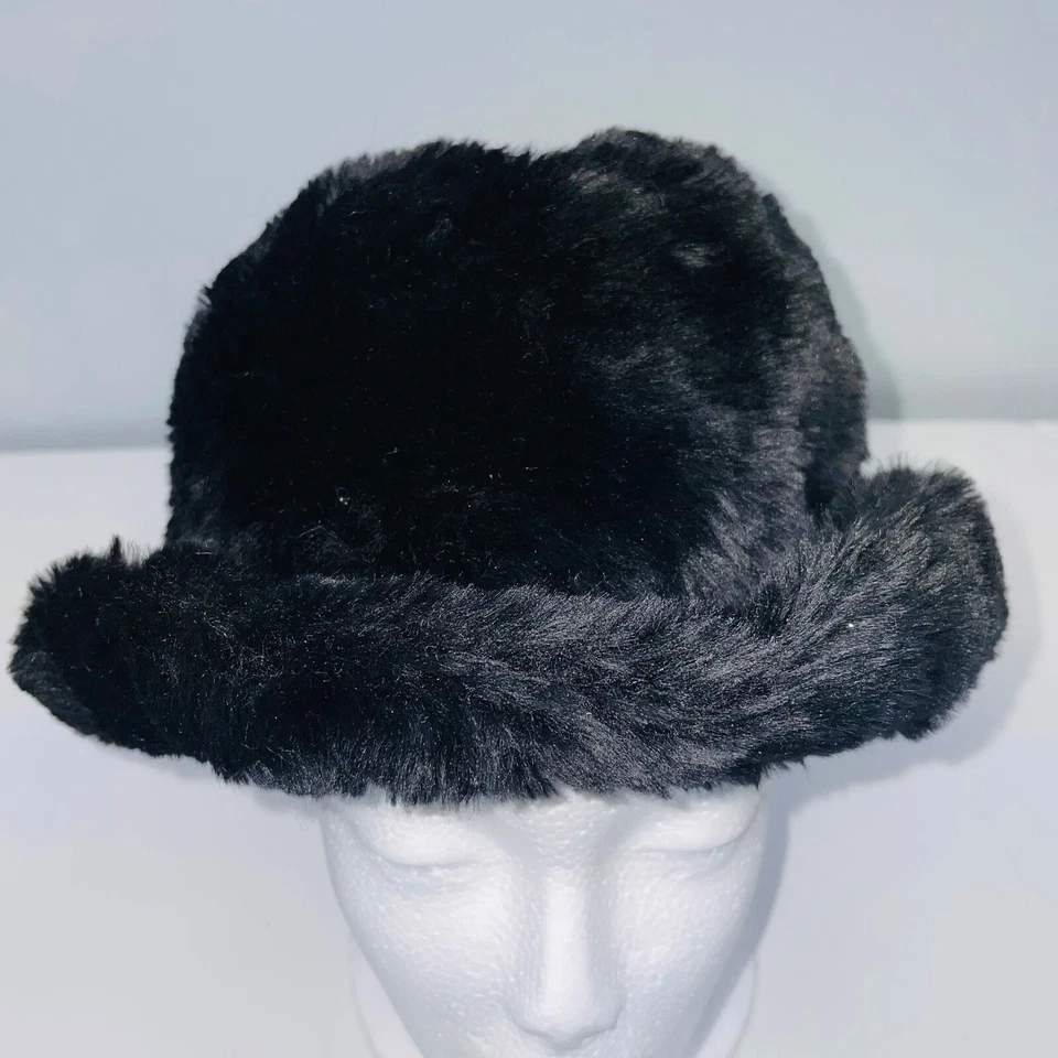 Vintage Womens Bucket Cloche Black Hat Faux Fur Mod - Image 3 of 4
