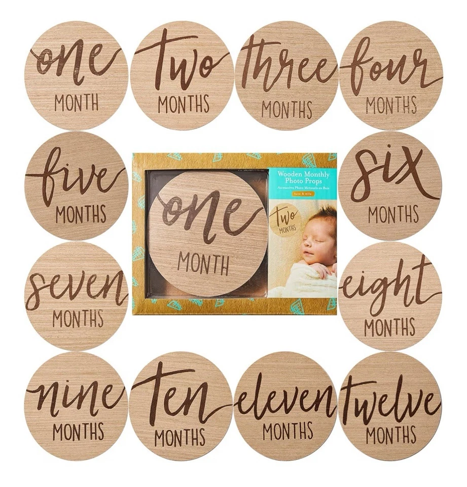 Discos de madera marcadores mensuales de hitos para bebé Kate & Milo, nuevos con etiquetas Foto 3 de 4