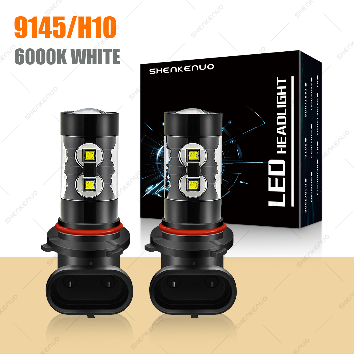 High Power 200W LED Fog Light Bulb 9145 H10 Kit 6000K White