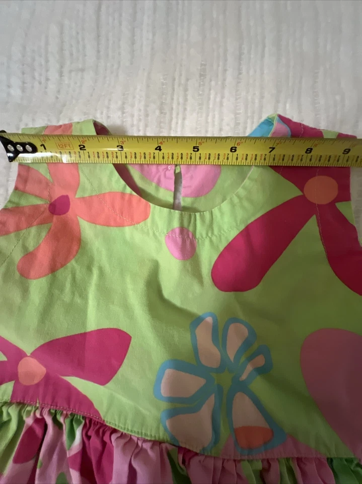 Corkys kids shift dress girls size 6 pink green floral sleeveless mod mcm - Image 2 of 4