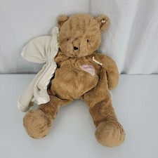 Vintage Eden Brown Tan Teddy Bear Cream Security Blanket Pink Satin Heart Plush