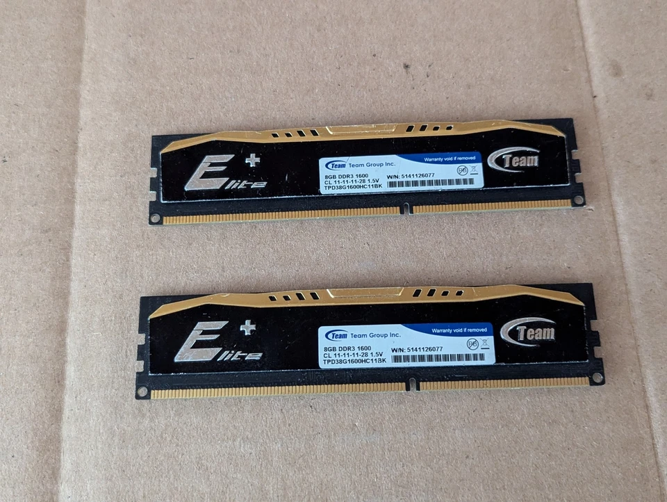 LOT OF 2 TEAM ELITE+ 8GB TPD38G1600HC11BK DDR3 1600MHZ CL11 GAMING RAM B6-3(14) - Image 2 of 4