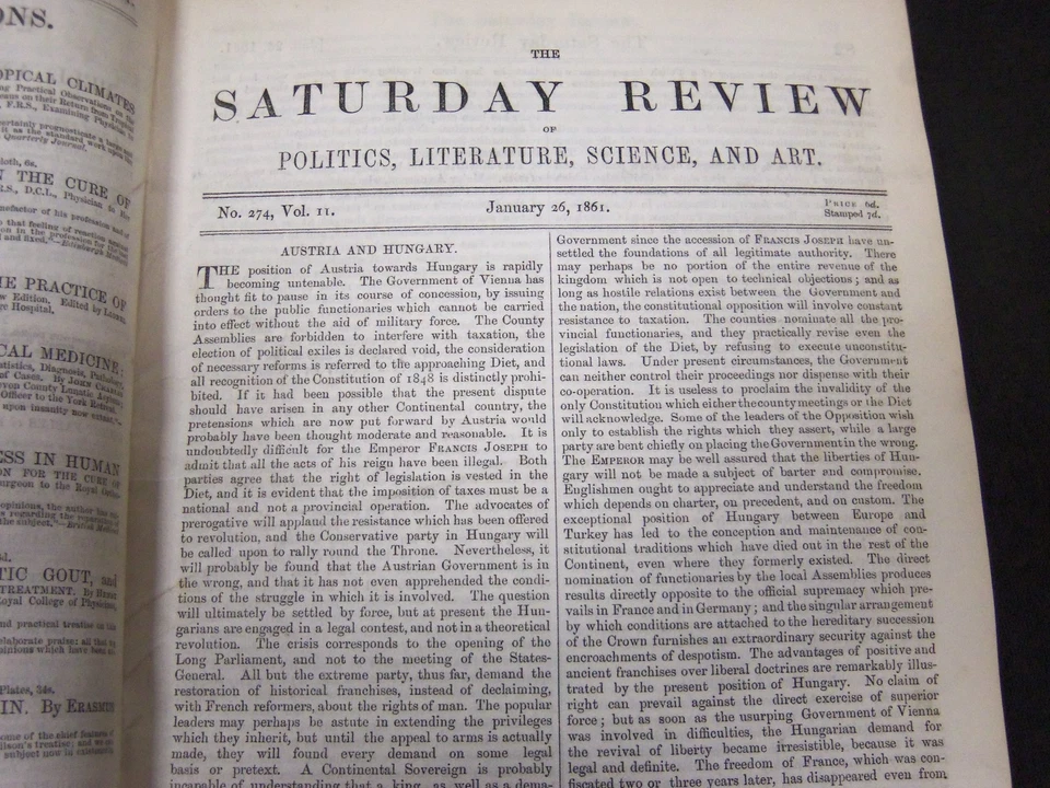 1861 SATURDAY REVIEW 2 BOUND VOLUMES - COMPLETE YR- PUBLISHED IN LONDON - R 1080 Foto 3 de 4