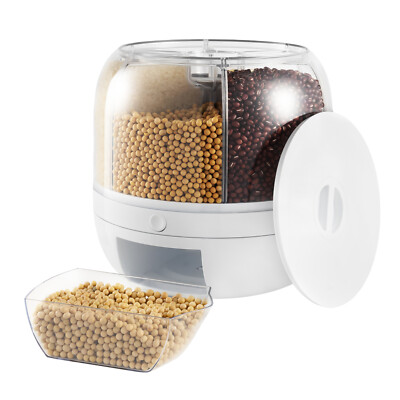 Rice Dispenser Dry Grain Food Storage Container Tank 6-Grid Rotating for Kitchen