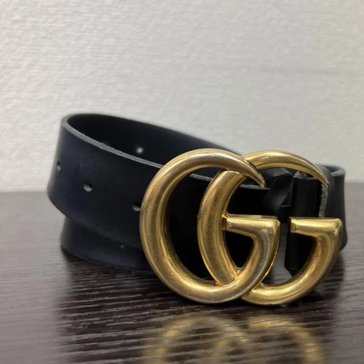 Alerte de vente : ceinture cuir GUCCI noir x or avec boucle logo en marbre GG 409416