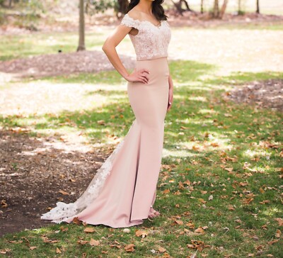 Size 6-8 Engagement or Formal dress - J-Adore Mocha colour with lace | eBay  Australia