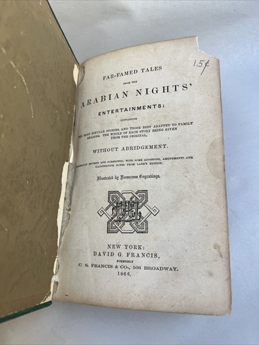 1866 Arabian Nights Entertainments W/o Unabridgement Numerous Engravings #G8 - Imagen 3 de 10