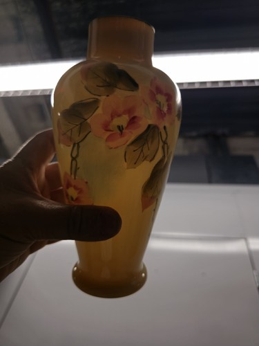 Pair Antique opaline glass vase hand painted flowers Cream Color Pink Flowers - Picture 7 of 24