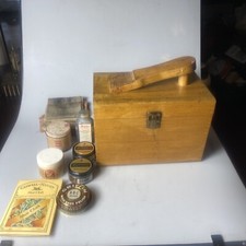 HAND CRAFTED SHOE GROOMER WOODEN SHOE SHINE BOX W/SHOE POLISH