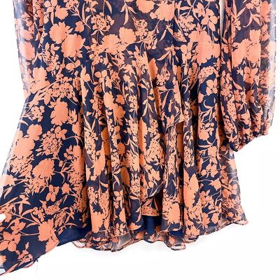 Selfie Leslie Size M Floral VNeck Mini Fit & Flare Dress Blue Orange | eBay