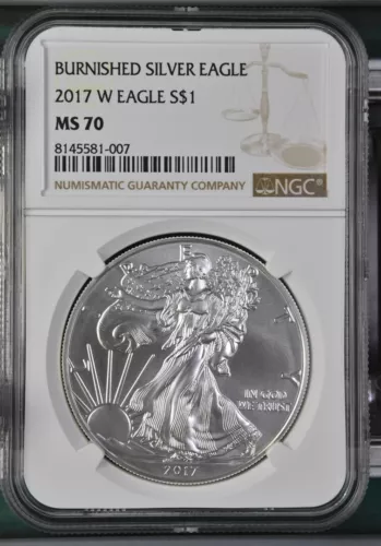 2017 W EAGLE S$1 BURNISHED SILVER EAGLE NGC MS 70