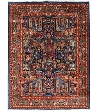 One-of-a-Kind Semi-Antique Oriental Rug Navy Blue Pictorial Carpet 10X13 ft