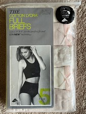 NIB M S Women's Cotton Lycra Full Briefs, US-S UK-10 EUR-38 5-Pack Solid Print