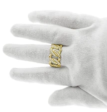 Cuban Link Chain Mens Band 10k Yellow Gold CZ Ring
