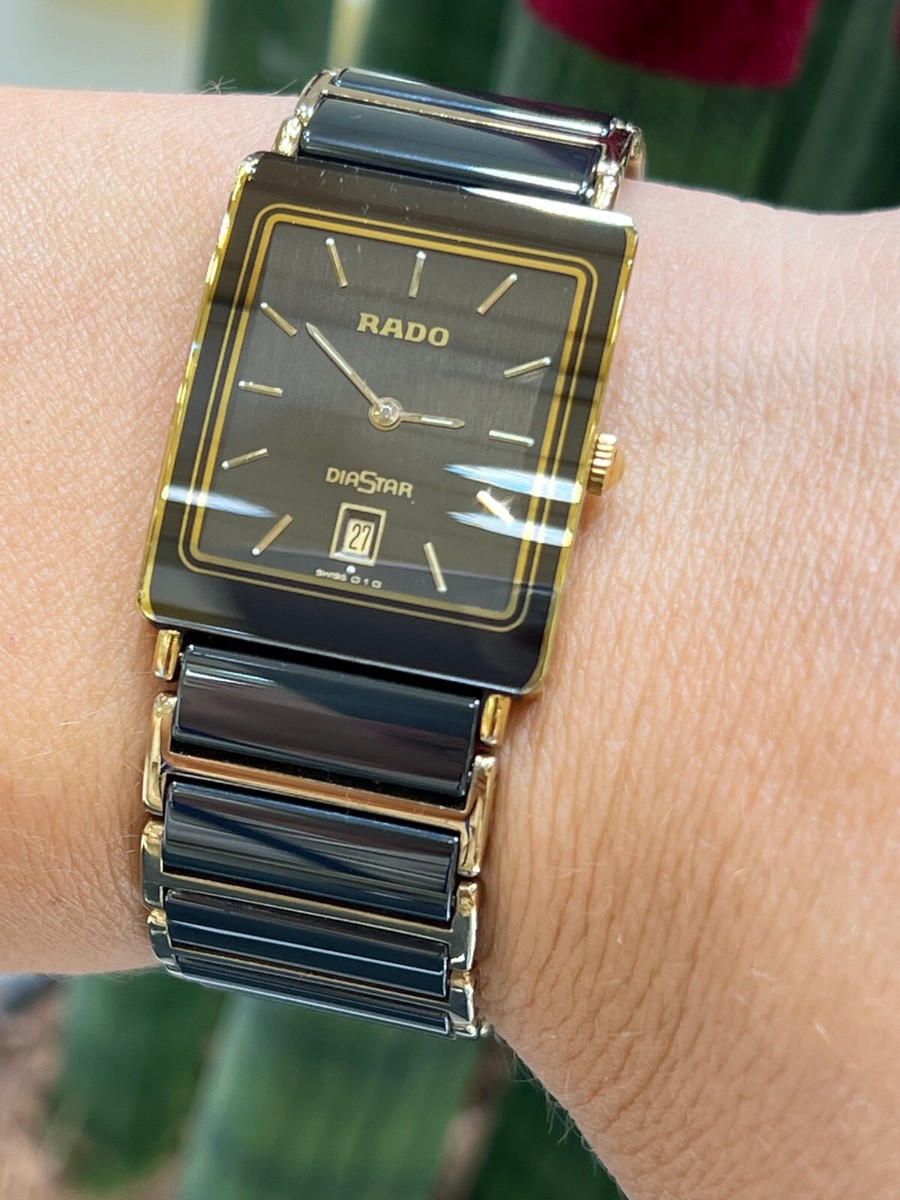 【稼働】RADO DIASTAR メンズ腕時計 1Pダイヤ ゴールド 黒文字盤 ラドー RADO DIASTAR ダイヤスター腕時計 ウォッチ クォーツ スクエア