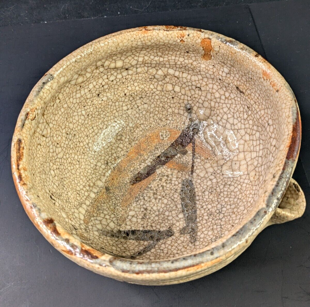 Vintage Japanese Tea Bowl Ceramic Katakuchi Antique Crazing Japan