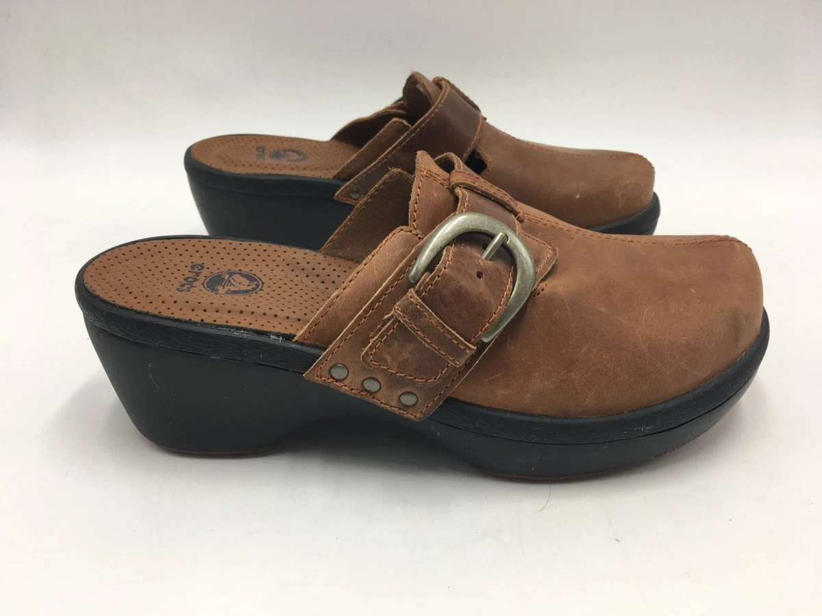 Crocs Women s Size 8 Brown Leather Buckle Slip On Shoes 15513 eBay