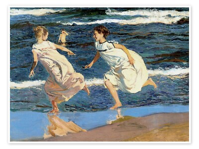 Laufen am Strand entlang Joaquín Sorolla y Bastida Poster Wandbild Deko A4