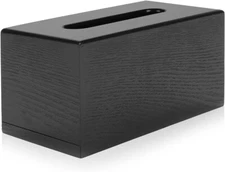 Black Wood Grain Tissue Box Cover, Refillable Facial Napkin Holder