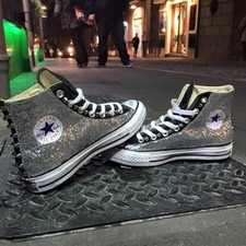 Converse all Star Nere personalizzate con tessuto Glitter argento effetto sporco