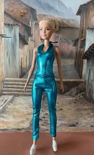 Doll Clothes Barbie Party Fashion Metallic Turquoise Jumpsuit Handmade
