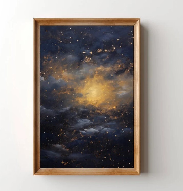Starry Night Sky Oil Painting Printable Wall Art Decor
