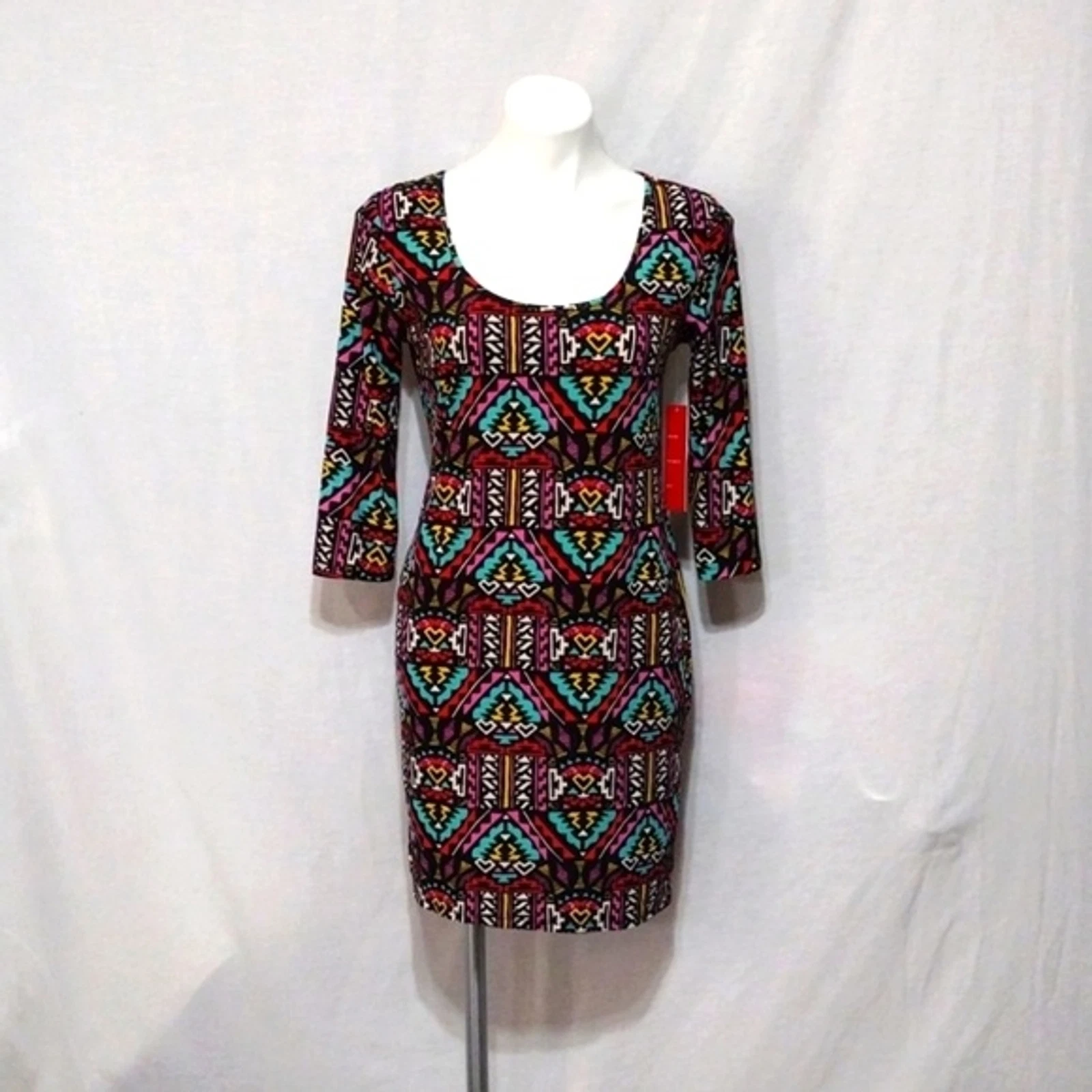 Hot Kiss Aztec Tribal Print Stretchy Bodycon Dress Large NWT