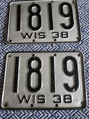 2-1938 Wisconsin License Plate Black on Silver #1819