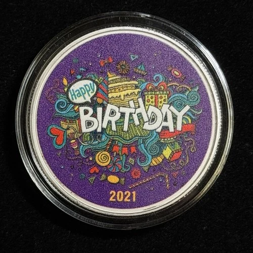 2021 APMEX 1 Troy Oz .999 Fine Silver Round Happy Birthday Colorized